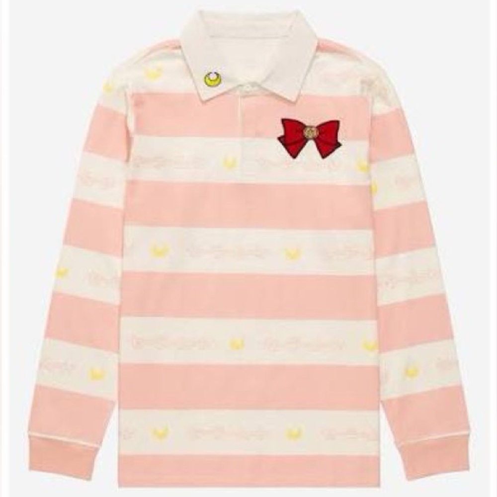 Women's pink and white striped Sailor Moon rugby shirt